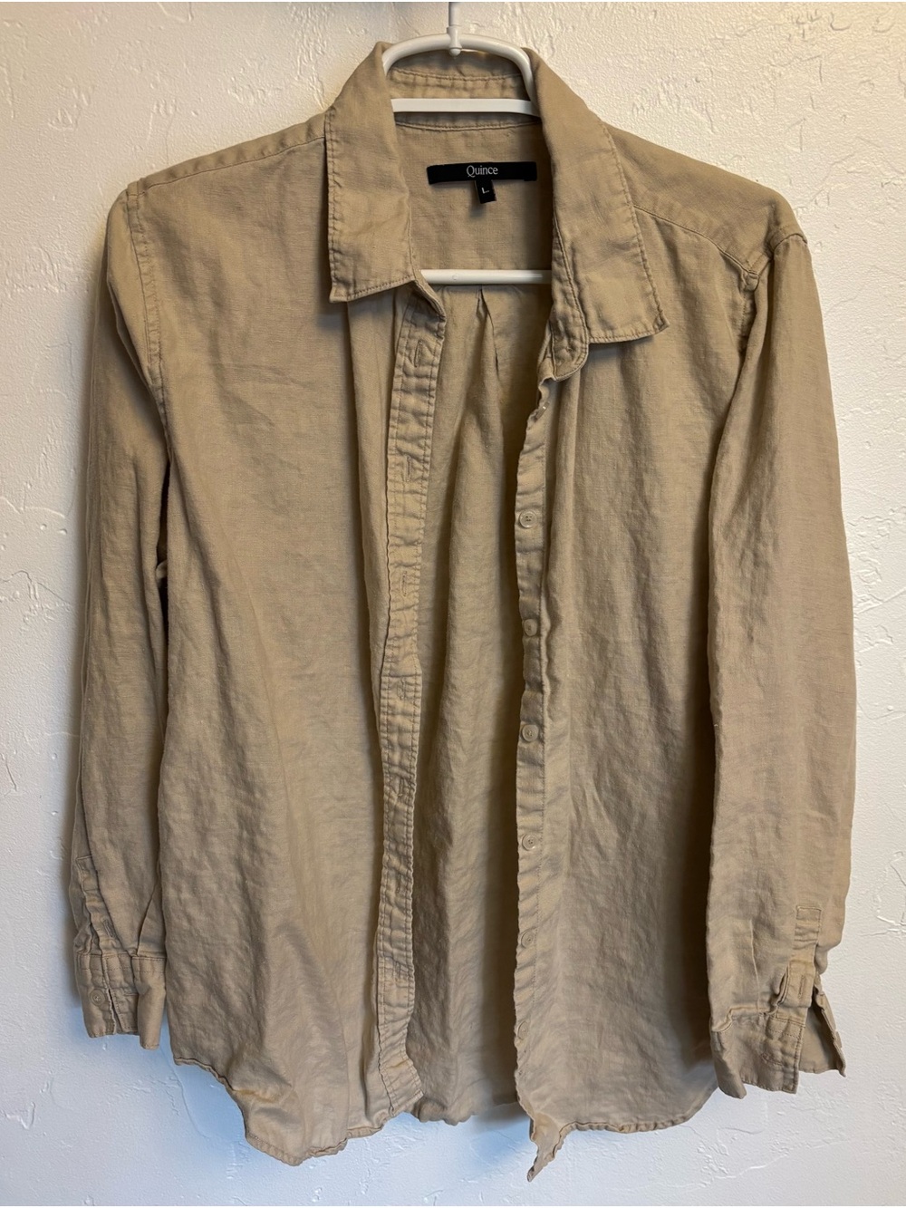 Quince beige long-sleeve button-down shirt - large